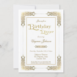 Elegant  Gold Lace Birthday Dinner Party Kaart