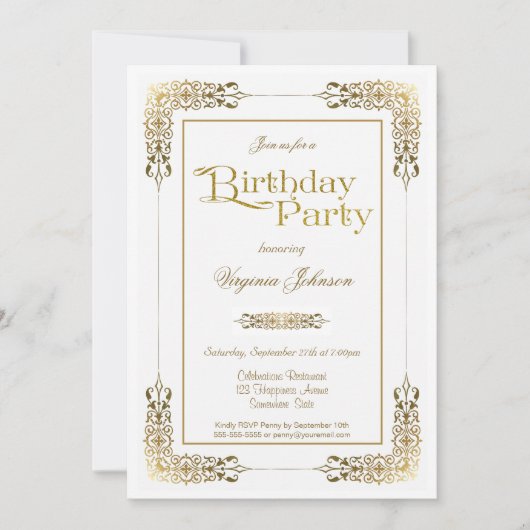 Elegant  Gold Lace Birthday Party Kaart (Voorkant)