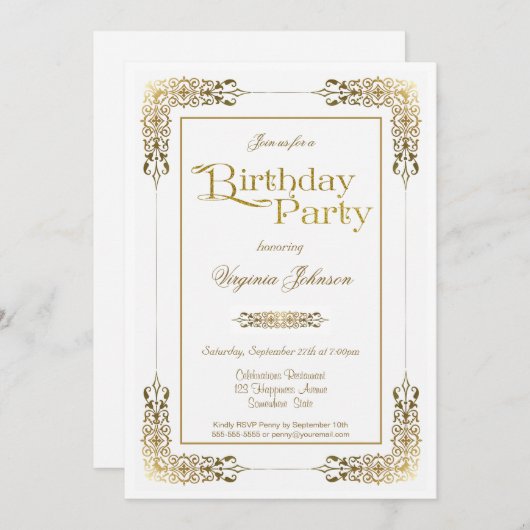 Elegant  Gold Lace Birthday Party Kaart (Voorkant / Achterkant)
