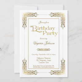 Elegant  Gold Lace Birthday Party Kaart