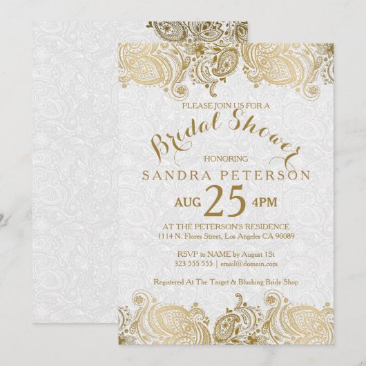 Elegant Gold Lace Bridal Shower Kaart (Voorkant / Achterkant)