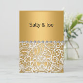 Elegant GOLD Lace Diamond Wedding Kaart (Staand voorkant)
