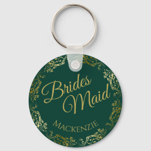 Elegant Gold Lace Emerald Green Bridesmaid Weddens Sleutelhanger
