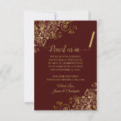 Elegant Gold Lace en Foto Auburn Brown Wedding Save The Date (Achterkant)