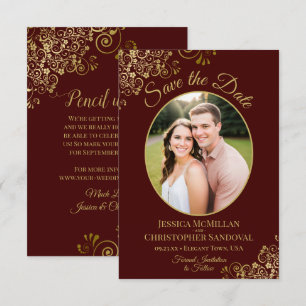 Elegant Gold Lace en Foto Auburn Brown Wedding Save The Date