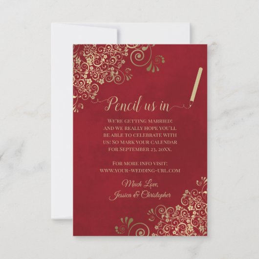 Elegant Gold Lace en Oval Foto van het gemarmerde  Save The Date (Achterkant)