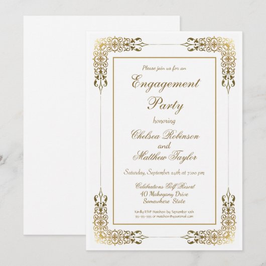 Elegant  Gold Lace Engagement Party Kaart (Voorkant / Achterkant)