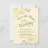 Elegant Gold Lace Filigree op Ivory Cream Wedding Save The Date (Voorkant)