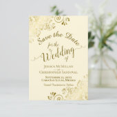 Elegant Gold Lace Filigree op Ivory Cream Wedding Save The Date (Staand voorkant)