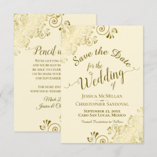 Elegant Gold Lace Filigree op Ivory Cream Wedding Save The Date