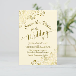 Elegant Gold Lace Filigree op Ivory Cream Wedding Save The Date