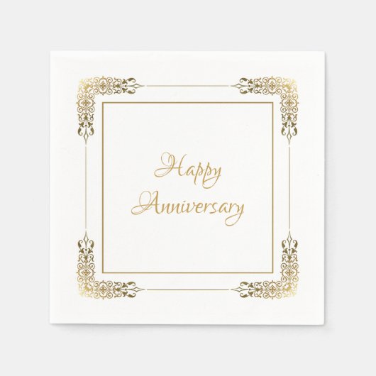 Elegant Gold Lace Happy Jubileum Napkins Servet (Voorkant)