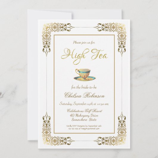 Elegant Gold Lace High Tea Vrijgezellenfeest Kaart (Voorkant)