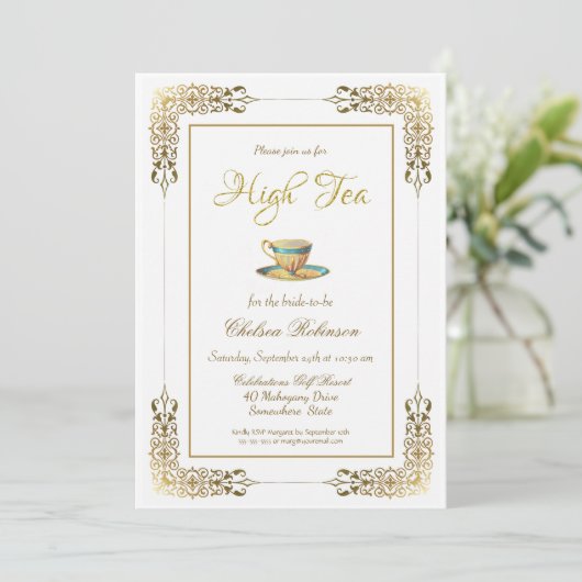 Elegant Gold Lace High Tea Vrijgezellenfeest Kaart (Staand voorkant)