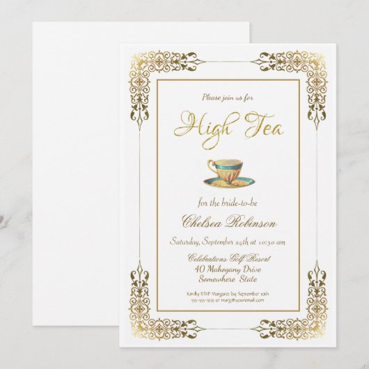 Elegant Gold Lace High Tea Vrijgezellenfeest Kaart (Voorkant / Achterkant)