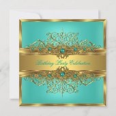 Elegant Gold Lace Jade Green Blauwgroen Pearls Par Kaart (Voorkant)