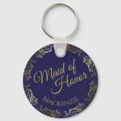 Elegant Gold Lace Navy Blue Maid of Honor Wedding Sleutelhanger (Voorkant)
