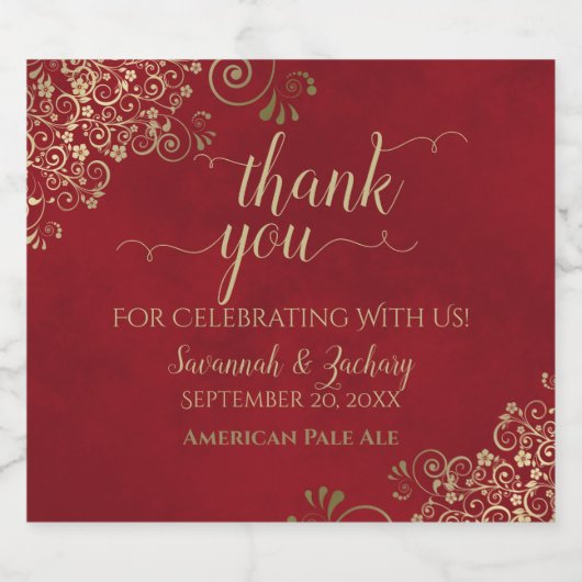 Elegant Gold Lace op het Rode Weddenschap Hartelij Bier Etiket (Enkel label)