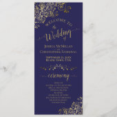 Elegant  Gold Lace op marineblauw huwelijk Programmakaart (Voorkant)