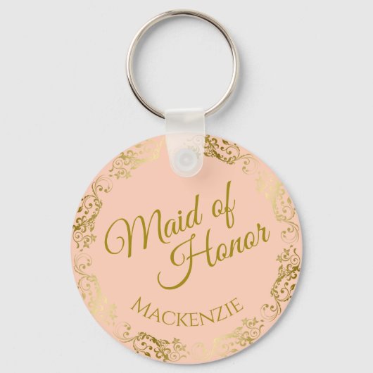 Elegant Gold Lace op Perzikant Maid of Honor Weddi Sleutelhanger (Voorkant)