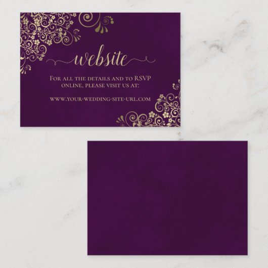 Elegant Gold Lace op Plum Paars Wedding Website Informatiekaartje (Voorkant / Achterkant)