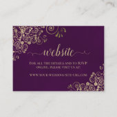 Elegant Gold Lace op Plum Paars Wedding Website Informatiekaartje (Voorkant)