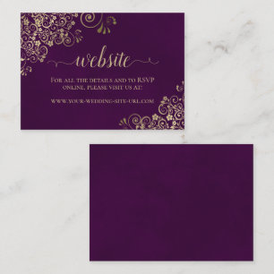 Elegant Gold Lace op Plum Paars Wedding Website Informatiekaartje