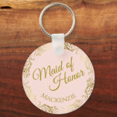 Elegant Gold Lace op Roze Maid of Honor Wedding Sleutelhanger (Voorkant)