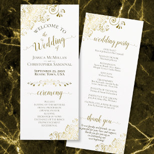 Elegant  Gold Lace op White Wedding Programmakaart