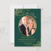 Elegant Gold Lace Oval Foto Emerald Green Wedding Save The Date (Voorkant)