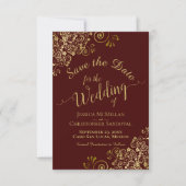 Elegant Gold Lace over Auburn bruin bruiloft Save The Date (Voorkant)