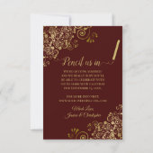 Elegant Gold Lace over Auburn bruin bruiloft Save The Date (Achterkant)