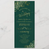 Elegant Gold Lace over Emerald Green Wedding Programmakaart (Voorkant)