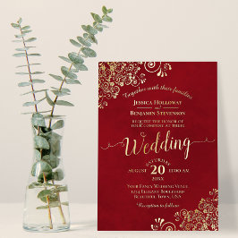 Elegant Gold Lace over het Rode-vriendschappelijke Folie Uitnodiging