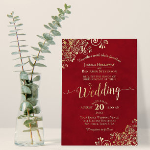 Elegant Gold Lace over het Rode-vriendschappelijke Folie Uitnodiging