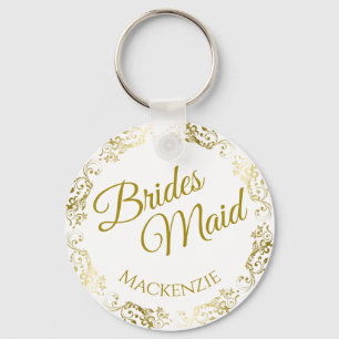 Elegant Gold Lace over het witte bruidshuwelijk Sleutelhanger