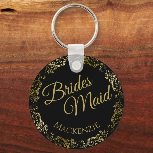 Elegant Gold Lace over het zwarte bruidshuwelijk Sleutelhanger (Voorkant)