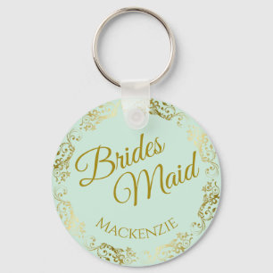Elegant Gold Lace over Mint Bridesmaid Wedding Sleutelhanger