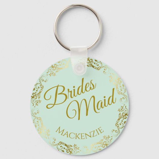 Elegant Gold Lace over Mint Bridesmaid Wedding Sleutelhanger (Voorkant)