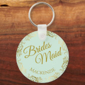 Elegant Gold Lace over Mint Bridesmaid Wedding Sleutelhanger (Voorkant)