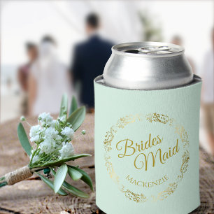 Elegant Gold Lace over Mint Green Bridesmaid Wedde Blikjeskoeler