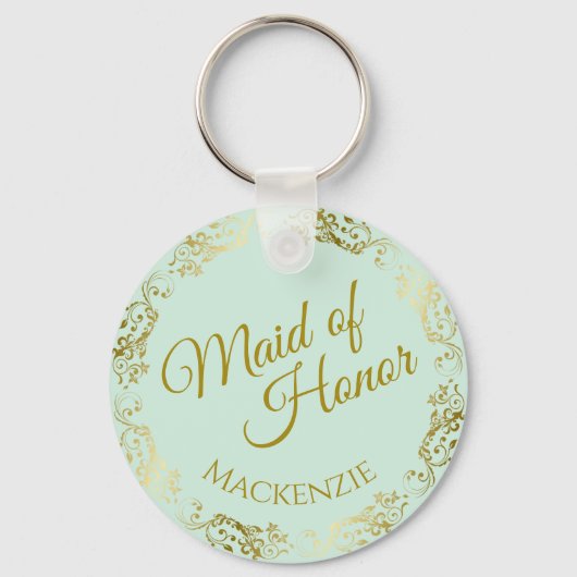 Elegant Gold Lace over Mint Maid of Honor Wedding Sleutelhanger (Voorkant)