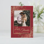 Elegant Gold Lace over Rode Liefde en Bedankt Wedd (Staand voorkant)