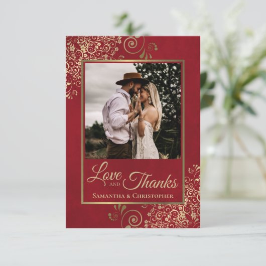 Elegant Gold Lace over Rode Liefde en Bedankt Wedd (Staand voorkant)