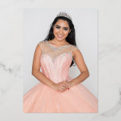 Elegant Gold Lace Pink Floral Foto Quinceanera Folie Uitnodiging (Achterkant)