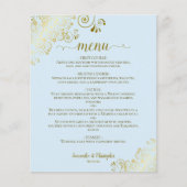 Elegant Gold Lace Powder Blue Budget Weduwmenu (Voorkant)