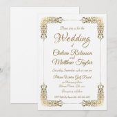 Elegant Gold  Lace Wedding Invitation Kaart (Voorkant / Achterkant)