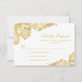Elegant Gold Lace Wedding RSVP Kaart