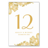 Elegant  Gold Lace Wedding Table Number Kaart