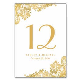 Elegant Gold Lace Wedding Table Number Kaart